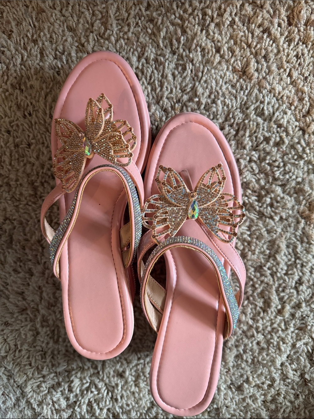 Pink Butterfly Jeweled Slide Sandals